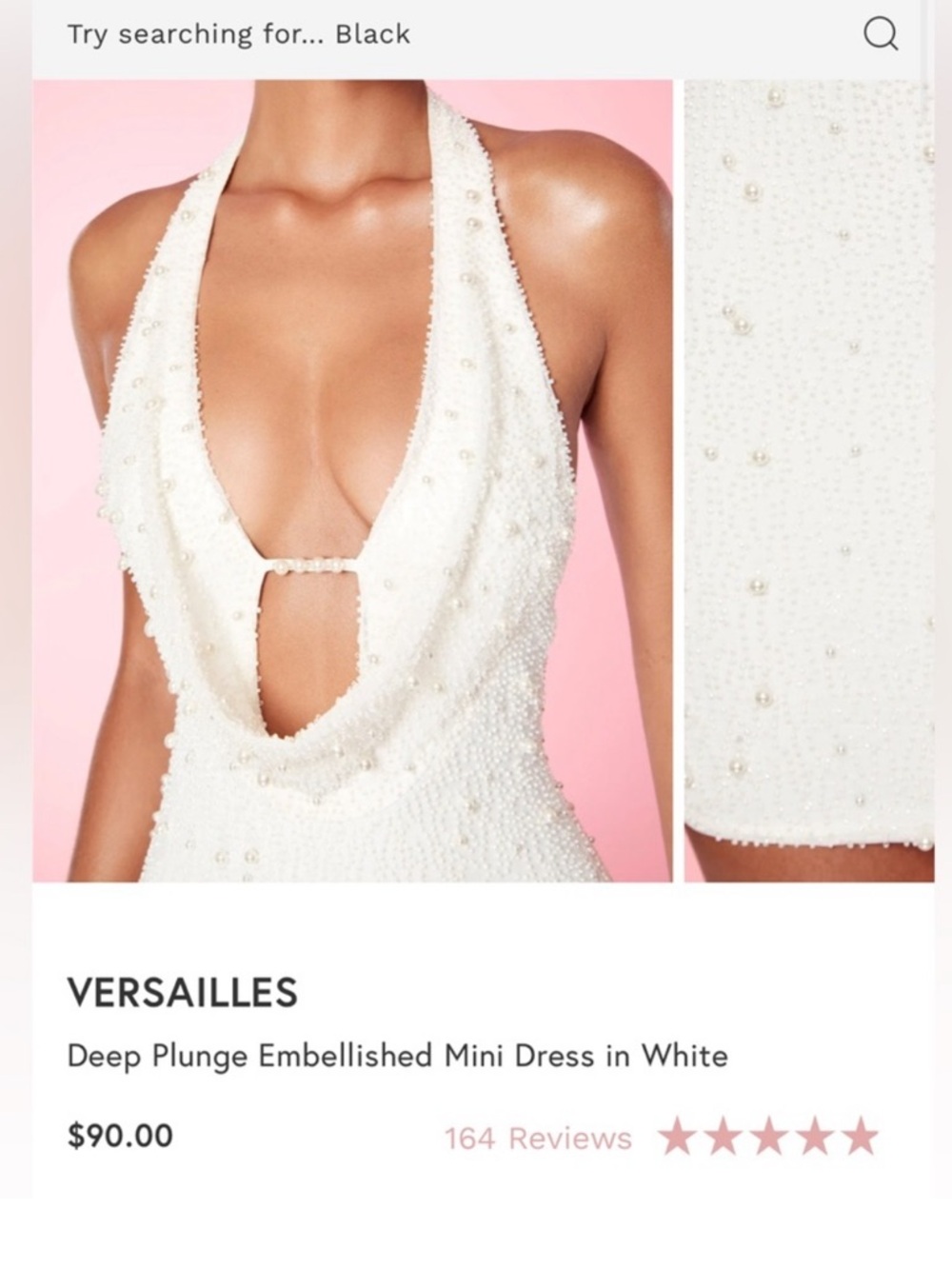 Oh Polly Versailles Deep Plunge Embellished Mini Dress in White
